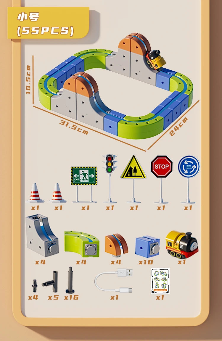 Magnetic Car STEM Racing Car Railtrack Set 2025 - Montessori Motorized Train & Gravity Maze Toy, Educational Gift for Kids