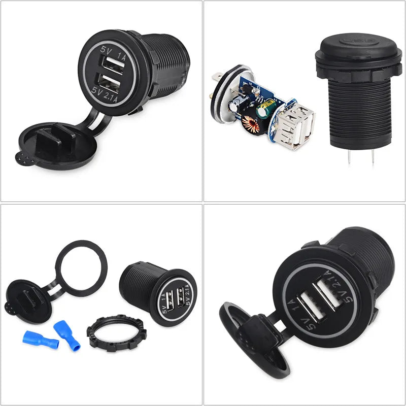 Dual USB Car Charger 3.1A Mobile Phone Charger with LED Waterproof Power Socket Suitable for Vehicle Modification Charger