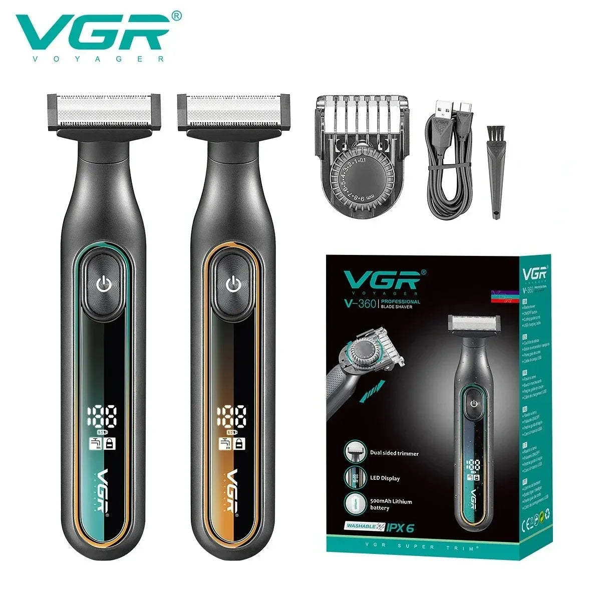 VGR Shaver Professional Razor Portable Hair Trimmer Adjustable Beard Trimmer IPX6 Razor Electric Shaving Machine for Men V-360