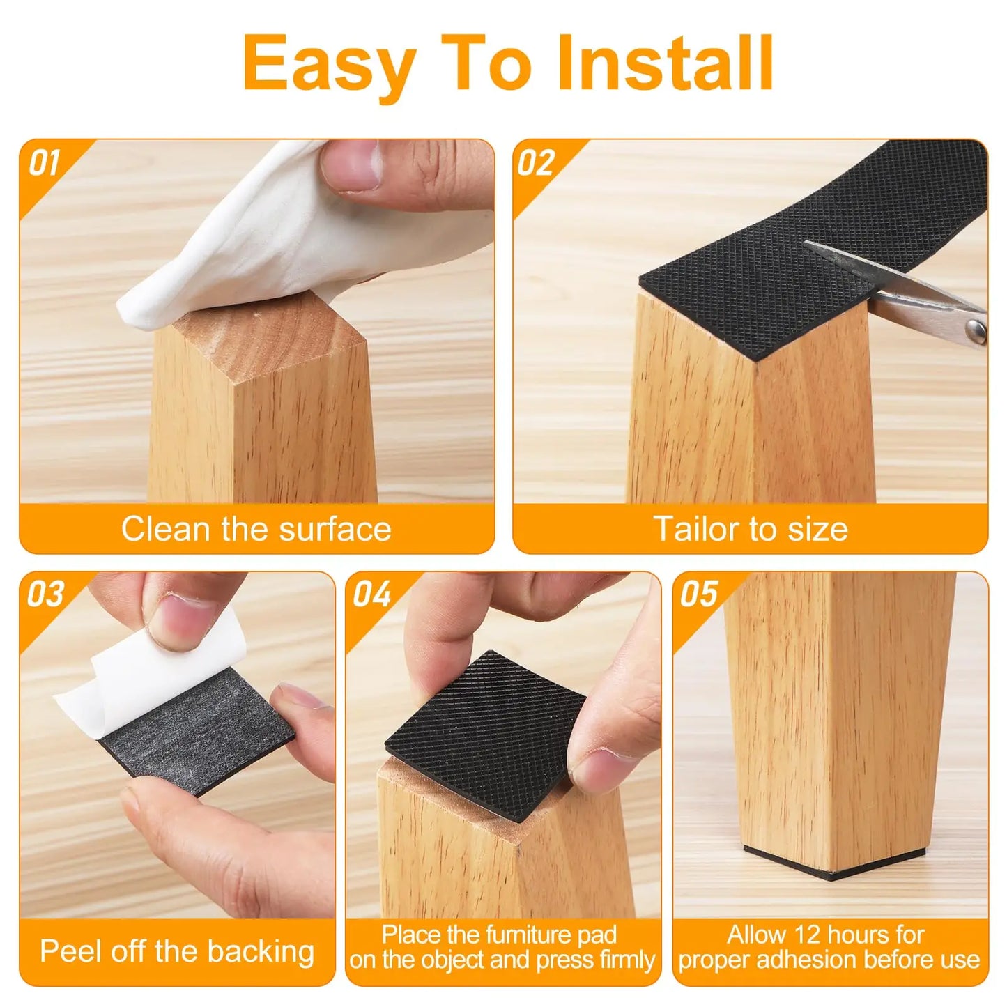 Self Adhesive Non Slip Furniture Pads 4”x40” Rubber Floor Protectors, Cuttable Anti Skid Grippers for Hardwood Floors