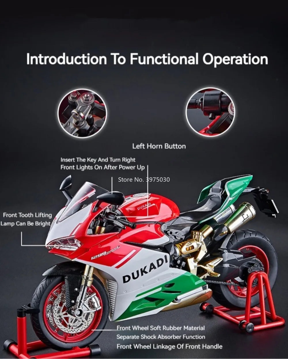 1:9 1299 Motorcycles Car Toy Alloy Diecast Model Rubber Tires with Light Music Spray Miniature Vehicle Kids Children's Day Gifts