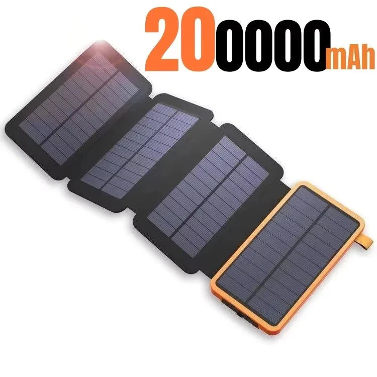 بنك طاقة شمسية بسعة 200000 مللي أمبير، ألواح شمسية قابلة للطي، مخرج USB بقوة 5 فولت و2 أمبير، محمول للاستخدام في التخييم والرحلات الخارجية، يعمل بالطاقة الشمسية، متوافق مع أجهزة iPhone وAndroid