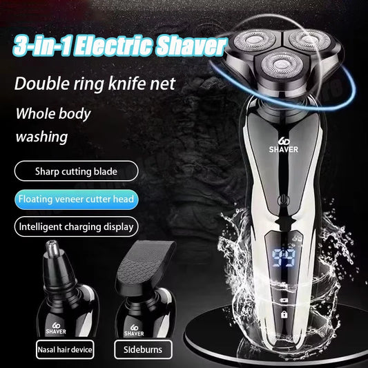 New Shaver LCD Digital Display Full Body Wash Haircut Nose Hair Shaving 3-in-1 Electric Razor Dual Use of Dry Wet Beard Trimmer