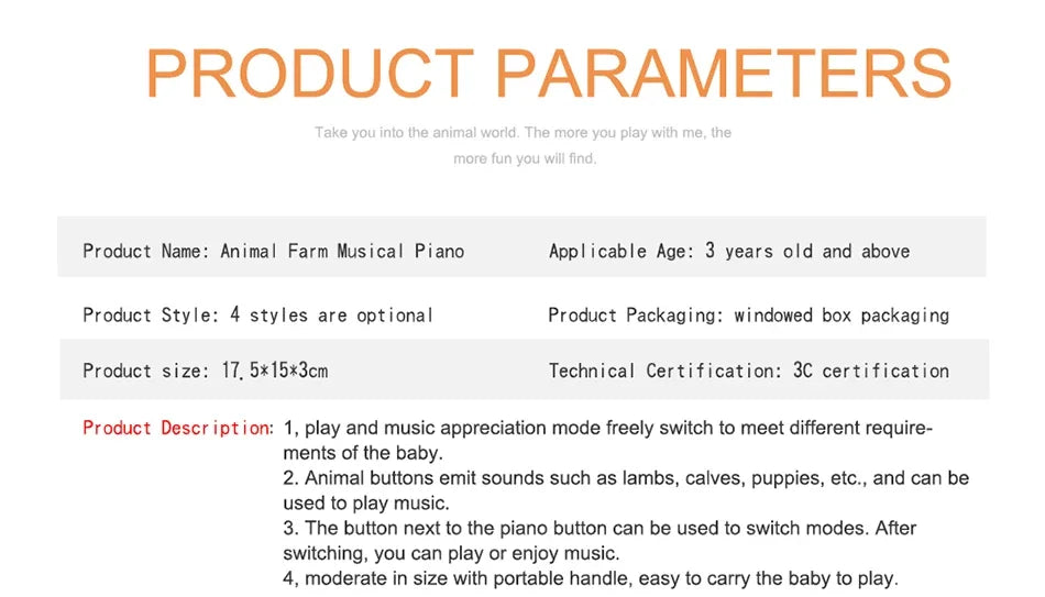 Baby Musical Toy with Animal Sound Kids Piano Keyboard Electric Flashing Music Instrument Early Educational Toys for Children