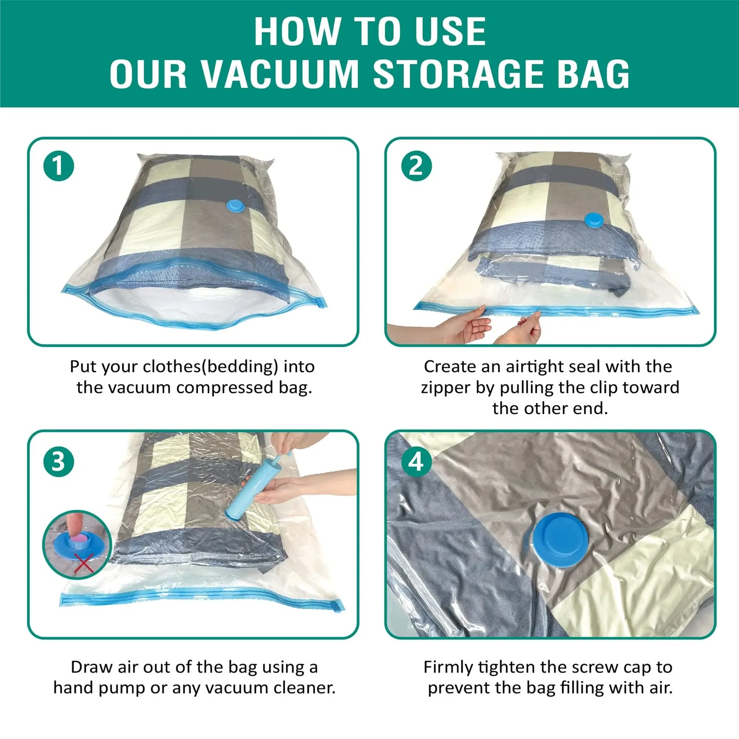 Vacuum Storage Bags, Space Saver Bags Compression for Comforters and Blankets, Sealer Clothes Travel Packing Organizer
