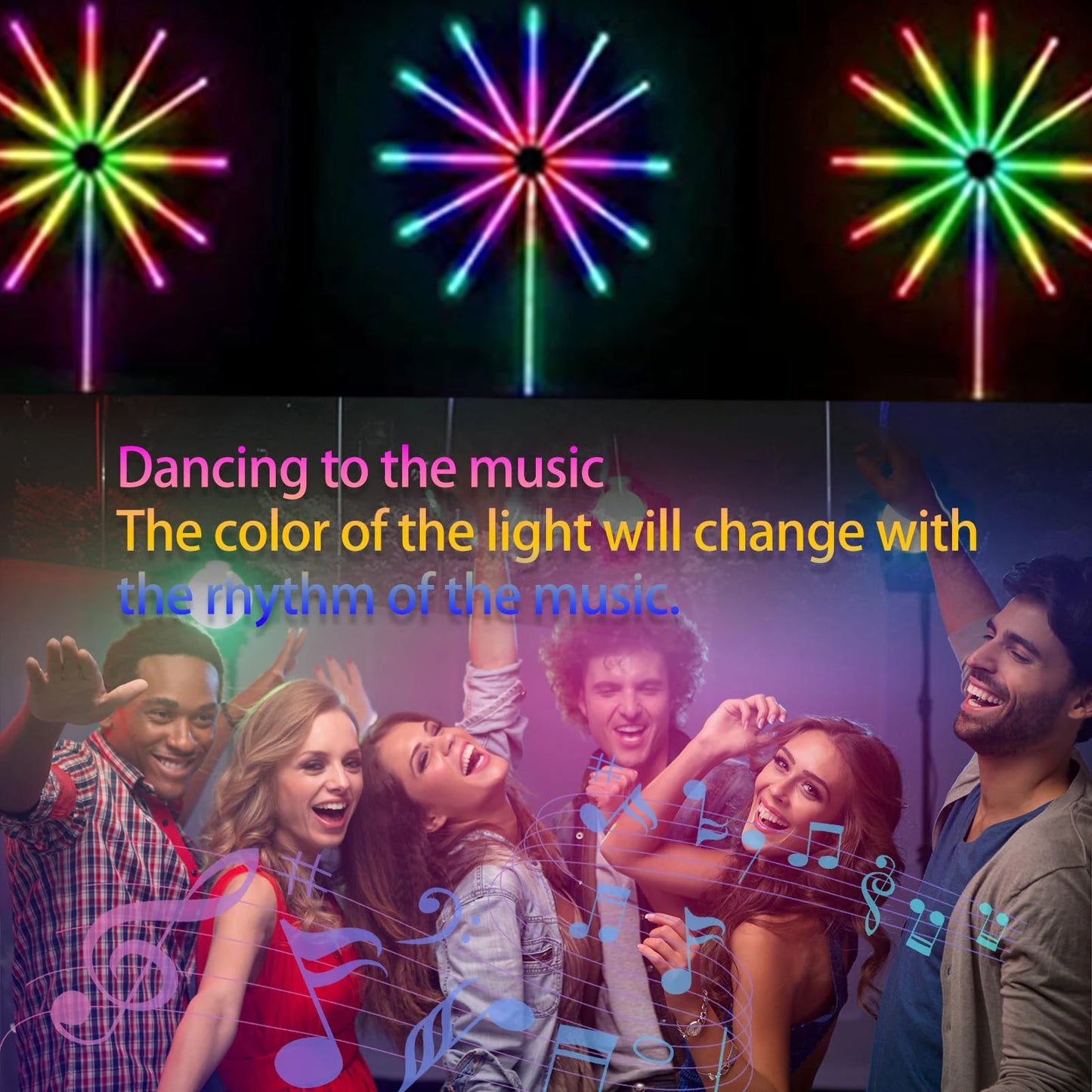 USB LED Smart Fireworks Lights Indoor Outdoor Sparkler Lights Remote & App Control Music Sync Wall Lamp For Room Party DIY Decor