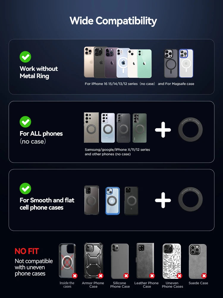 Joyroom Magnetic Car Phone Mount Holder Charger with Rotatable Charging Panel 15W Fast Wireless Charging Magnetic Phone Mount