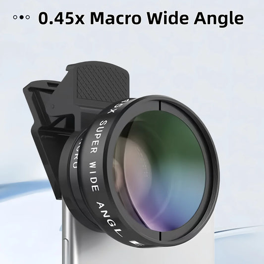2 In 1 Clip On Phone Lens Kit 37mm 0 45X Super Wide Angle Macro HD Camera Lens for Mobile Phones