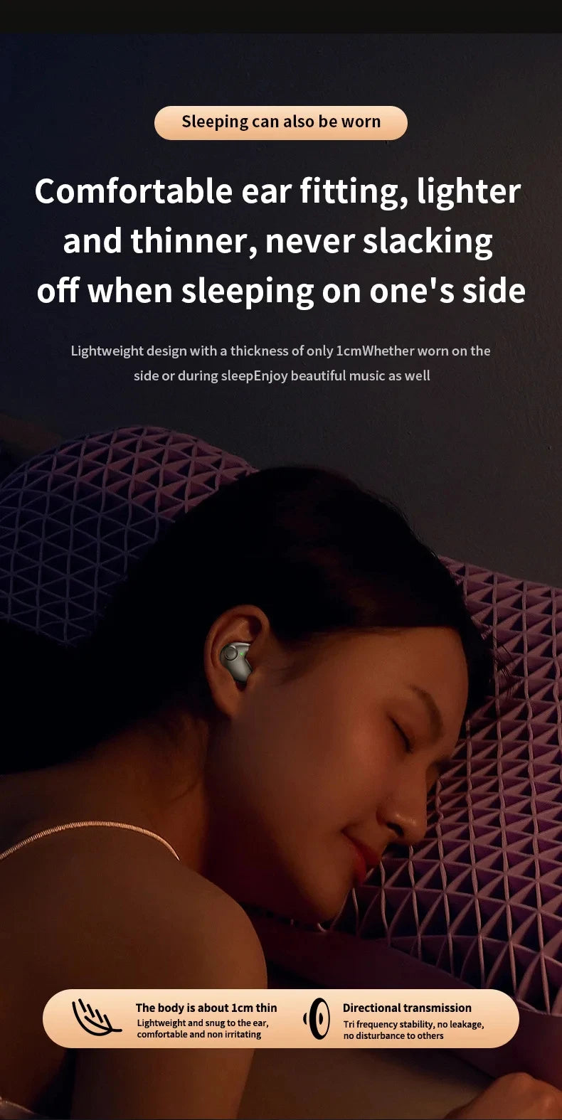Sleep Invisible Headset Noise Cancelling Wireless Headsets Waterproof Sports Stereo With Mic Bluetooth Earohone