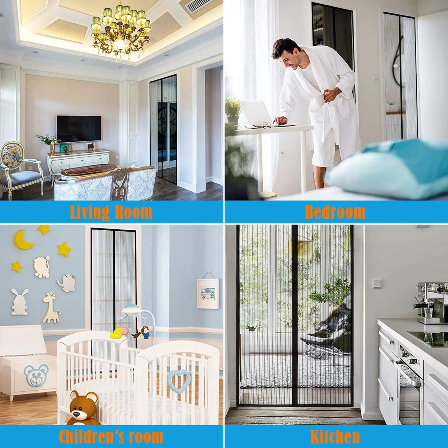 Magic Mesh Magnetic Mosquito Screen Door Net Curtain with Magnets Reinforced Polyester Mesh Dustproof & Insect Proof
