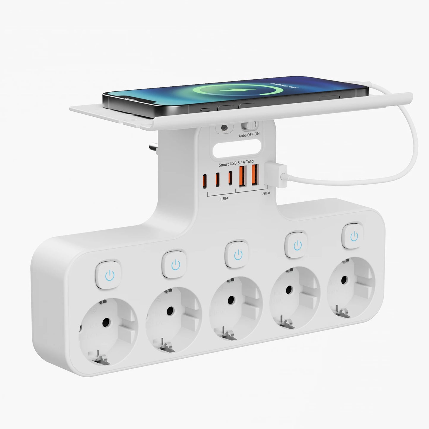 4000W European Standard Outlet Wall Mounted Smart Night Light Independent Switch Eu Plug Power Strip with USB C Ports Charging