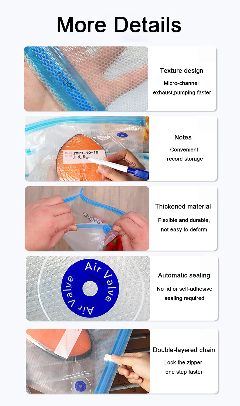 Vacuum Packaging Bags for Food Vacuum Bags BPA-Free Food Vacuum Sealing Bag Reusable Food Storage Zipper Sealer Bags 10pcs 30pcs