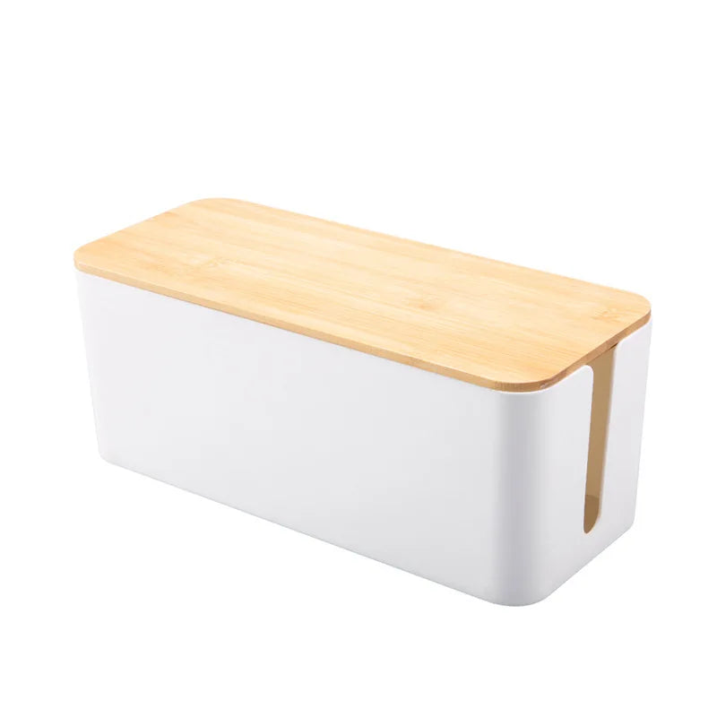Cable Storage Box Power Strip Case Wooden Power Line Wire Management Organizer Anti-Dust Charger Socket Network Line Storage Bin