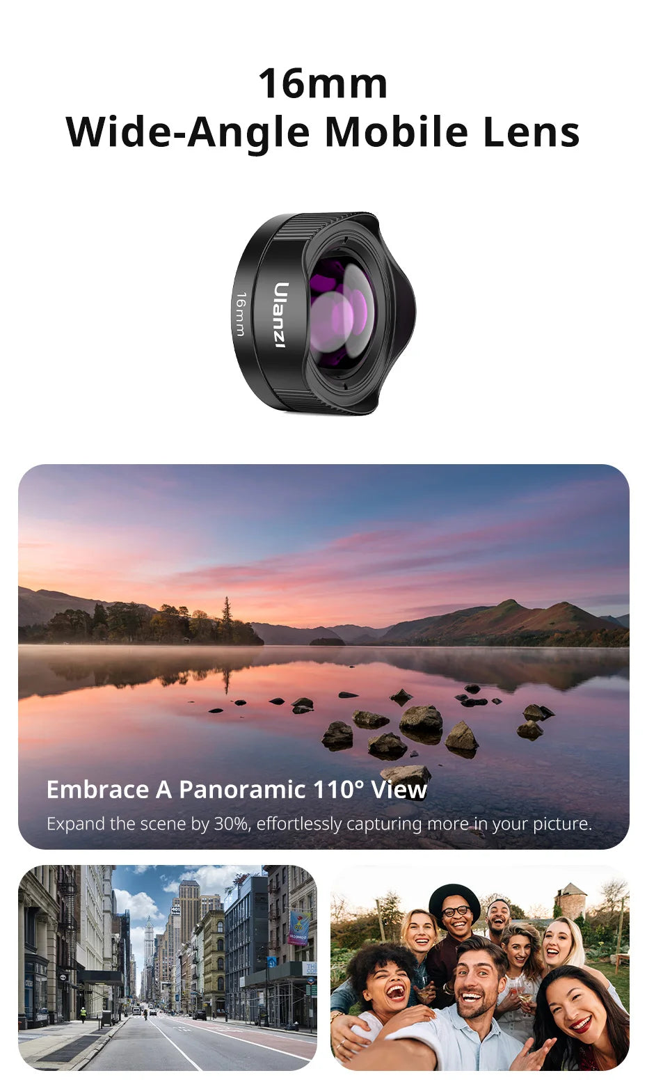 Ulanzi Universal Mobile Lens 75mm Macro/8mm Fisheye/16mm Wide-Angle/60mm Telephoto Phone Lens for Photography Videography