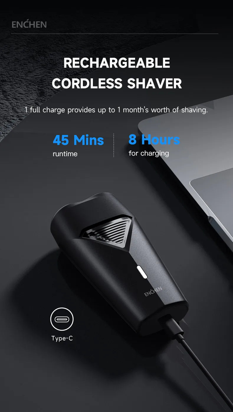 ENCHEN K3 Electric Shaver WIth 2-Direction Flex Heads Type-C Charging Port And Detachable Shaver Head Easy To Clean