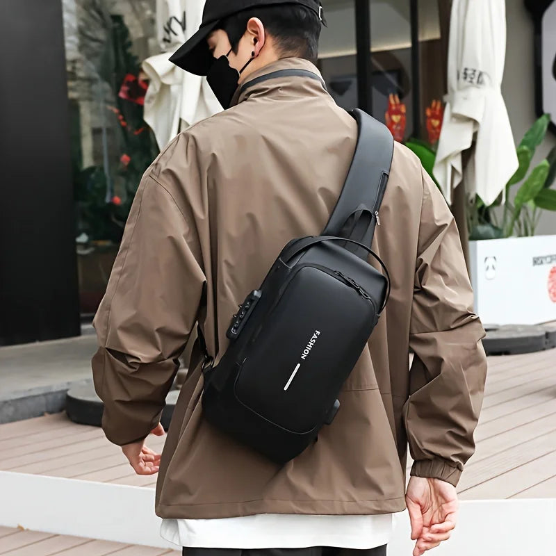Password Lock Anti-Theft Men's Bag Men's Chest Bag Casual Sports Small Backpack Shoulder Crossbody Bag Motorcycle Bag