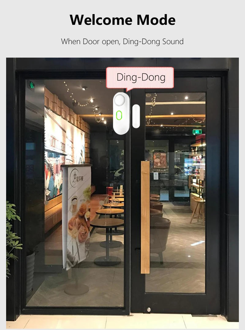 Wireless Door Window Alarm with Remote Control, 3 Modes (Welcome/Door Open/Alarm), Double-Sided Tape Mounting Installation,