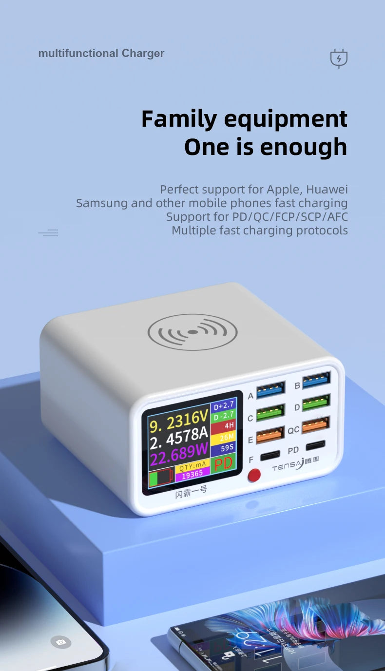 Multi Functional 8-port USB Wireless Fast Charging Station Visual Current Detection Charger For Mobile Phone iPad Flash Charging