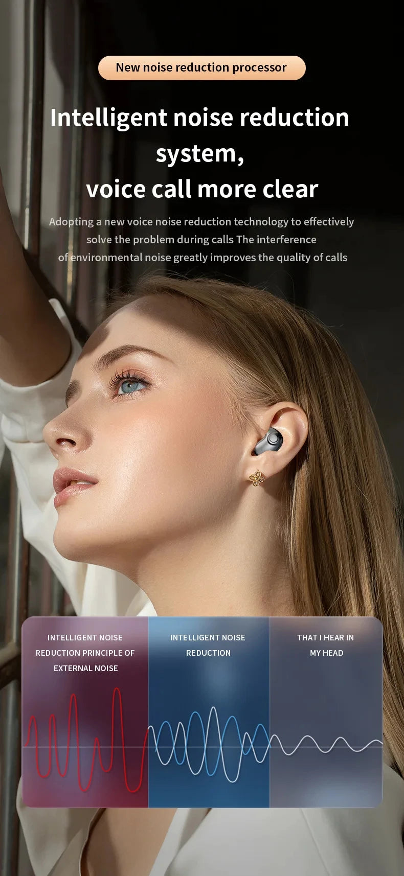 Sleep Invisible Headset Noise Cancelling Wireless Headsets Waterproof Sports Stereo With Mic Bluetooth Earohone