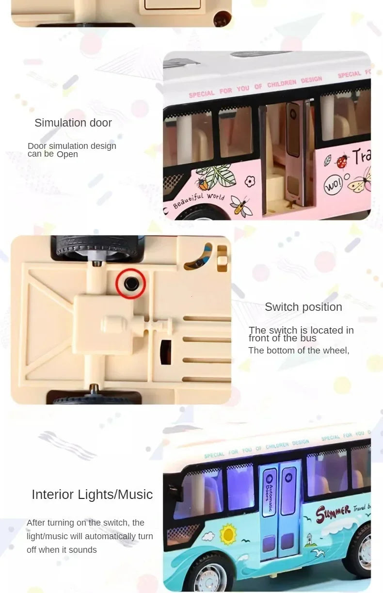 Interactive Die Cast Metal School Bus Toy with Sound Light Friction Powered Play Vehicle  Gifts for Kids' Fun Imaginative Play