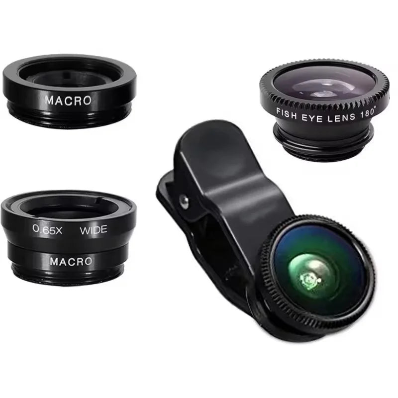 3 in 1 Fisheye Phone Lens Wide Angle Zoom Lens Fish Eye Macro Lenses Camera Kits With Clip Lens On The Phone For All Smart Phone