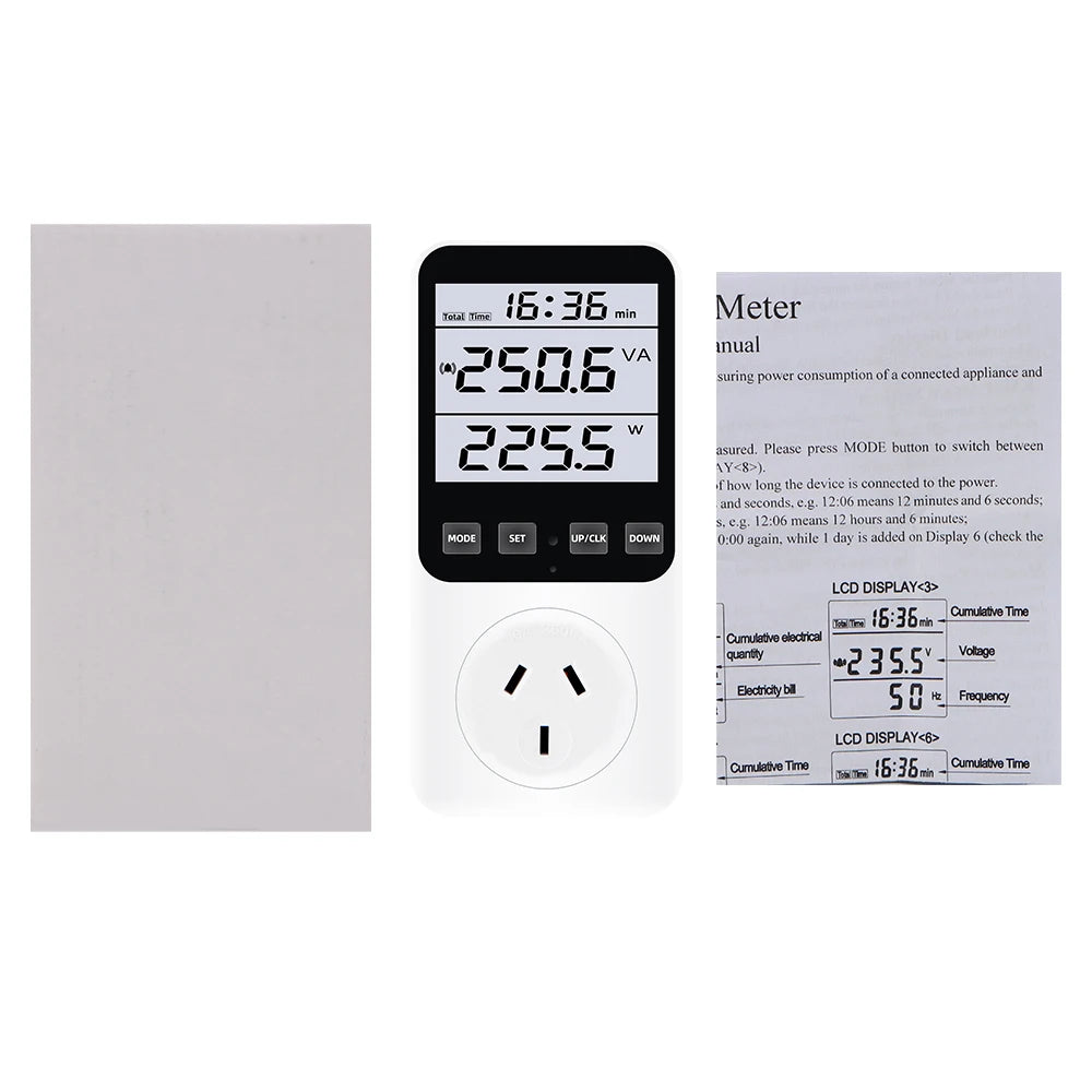 Digital LCD Wattmeter 230V Power Energy Meter Voltmeter Ammeter Consumption Monitor 50Hz Socket Analyzer EU US UK AU FR BR Plug