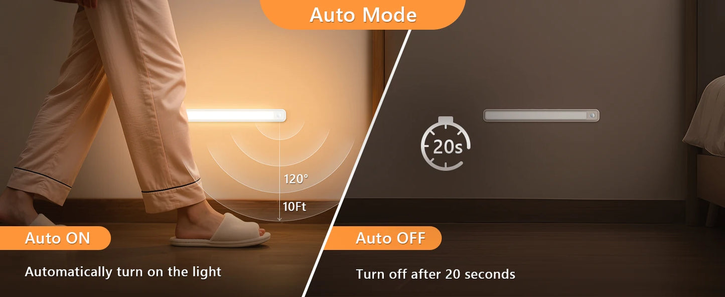 WILLED Rechargeable Motion Sensor Cabinet Light Indoor 3 Colors Dimmable Magnetic Light Bar Night Light for Cabinet Closet Desk