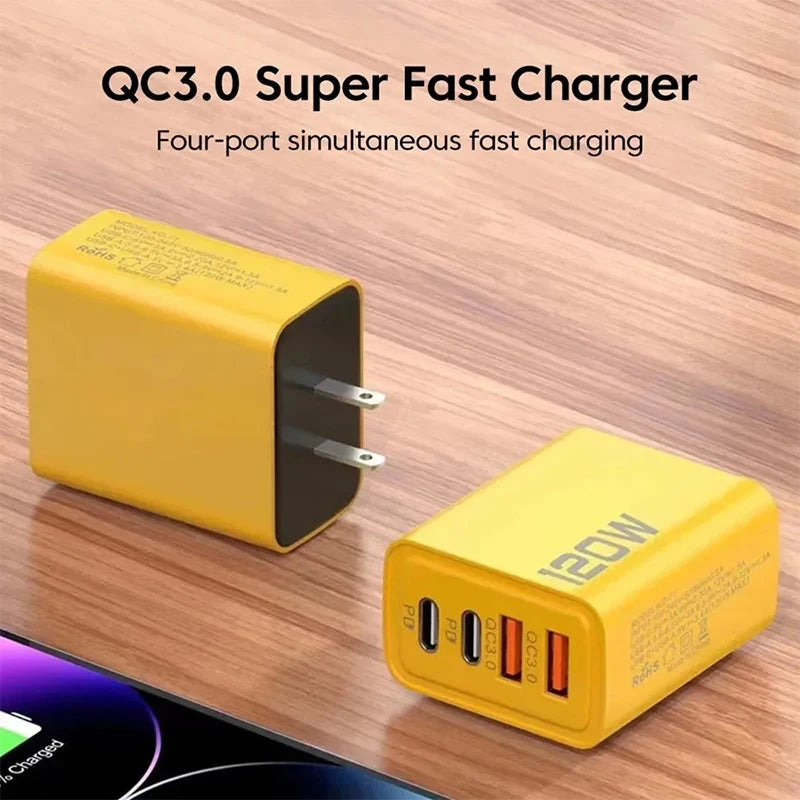 4 Port USB C PD Charger Quick Charge 3.0 Type C USB Phone Charger US EU Plug Wall Travel Fast Charging Adapter For Smart Phone