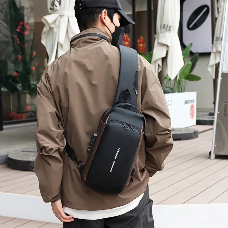 Password Lock Anti-Theft Men's Bag Men's Chest Bag Casual Sports Small Backpack Shoulder Crossbody Bag Motorcycle Bag