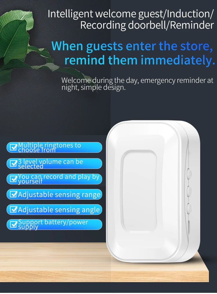 Wireless Guest Welcome Chime Alarm Door Bell PIR Motion Sneosr for Shop Company Entry Security Protection Smart Doorbell