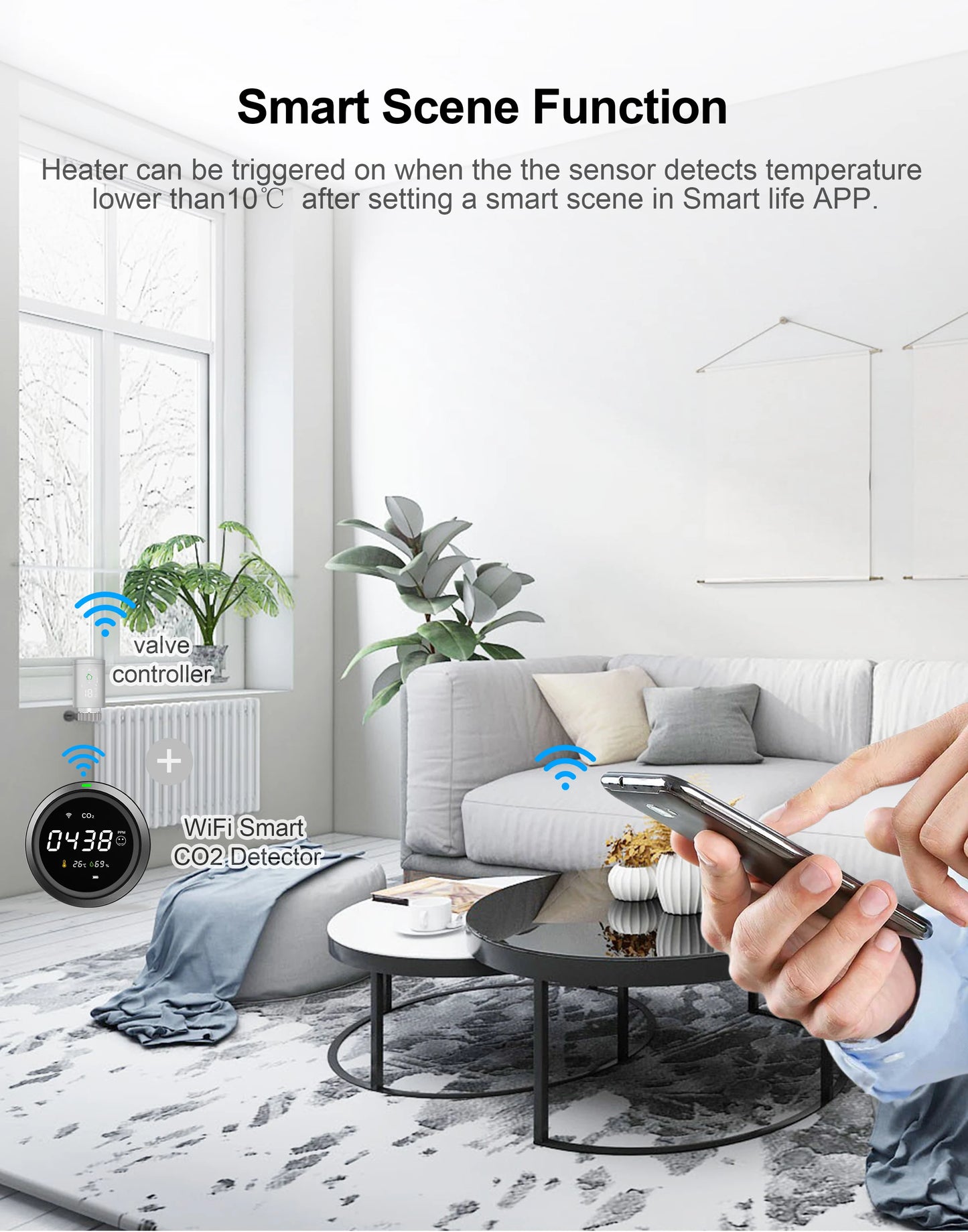 GIRIER Tuya Smart WiFi CO2 Sensor Smart Carbon Dioxide Meter Temperature Humidity Detector Monitor with LCD Screen 3 in 1 Meter