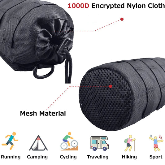 Upgraded Sports Water Bottles Pouch Bag, Tactical Drawstring Molle Water Bottle Holder, Travel Mesh Water Bottle Bag