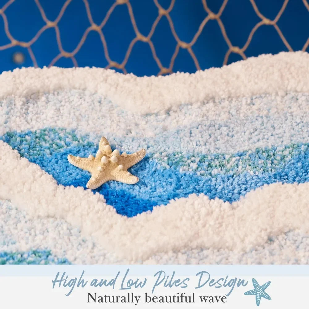 Aesthetic Wave Rug Creative Tufting Antislip Bathroom Carpet Ocean Sea Tufted Carpet House Decoration Livingroom Mat Bedside Rug