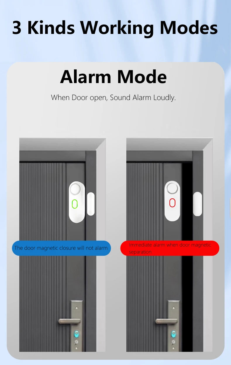Wireless Door Window Alarm with Remote Control, 3 Modes (Welcome/Door Open/Alarm), Double-Sided Tape Mounting Installation,