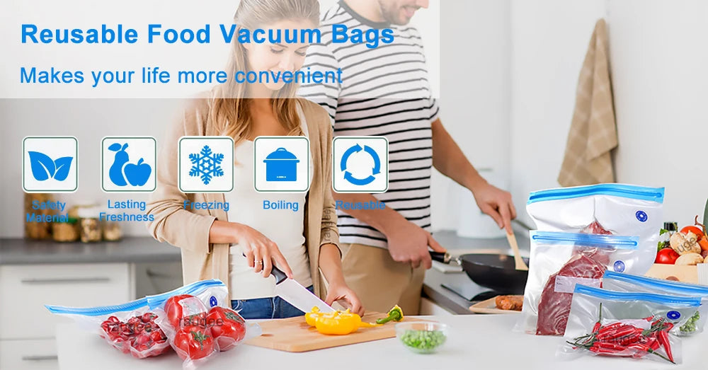Vacuum Packaging Bags for Food Vacuum Bags BPA-Free Food Vacuum Sealing Bag Reusable Food Storage Zipper Sealer Bags 10pcs 30pcs