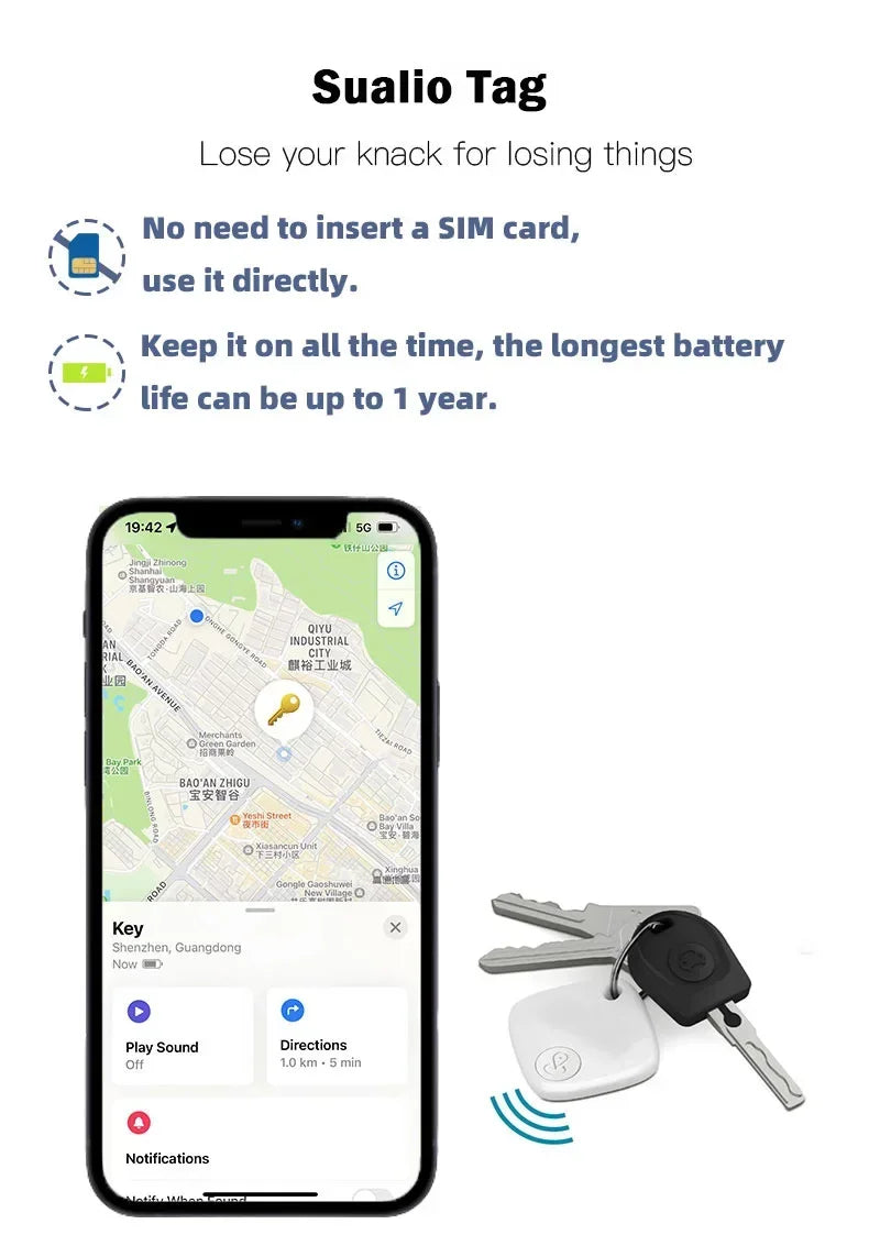 Миниатюрное Bluetooth-устройство слежения, приложение «Найти мой», умная метка, GPS-трекер для детей и домашних животных, автомобильный GPS-трекер, умное устройство защиты от потери, сигнализация, напоминание, позиционер.