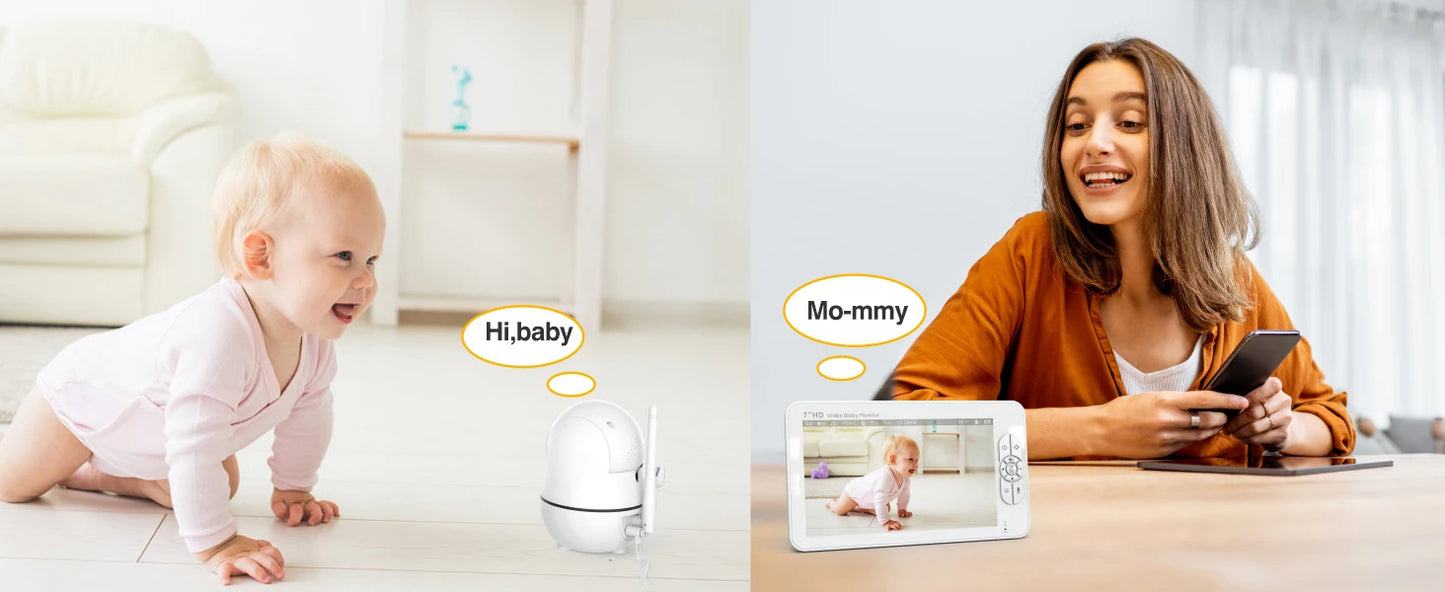 Babystar 7" Video Baby Monitor, 1080P HD Display, IPS,Support 2 HDCams, 24Hour Battery Life, 1000ft Range, Split mode ,Babyphone