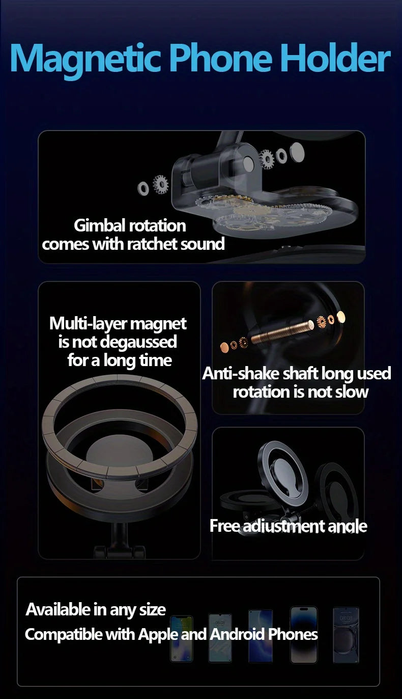 1040° Rotation Magnetic Car Phone Holder All-Metal Magnetic Cell Phone Stand Dashboard Mount For Magsafe iPhone 16 15 14 13 12