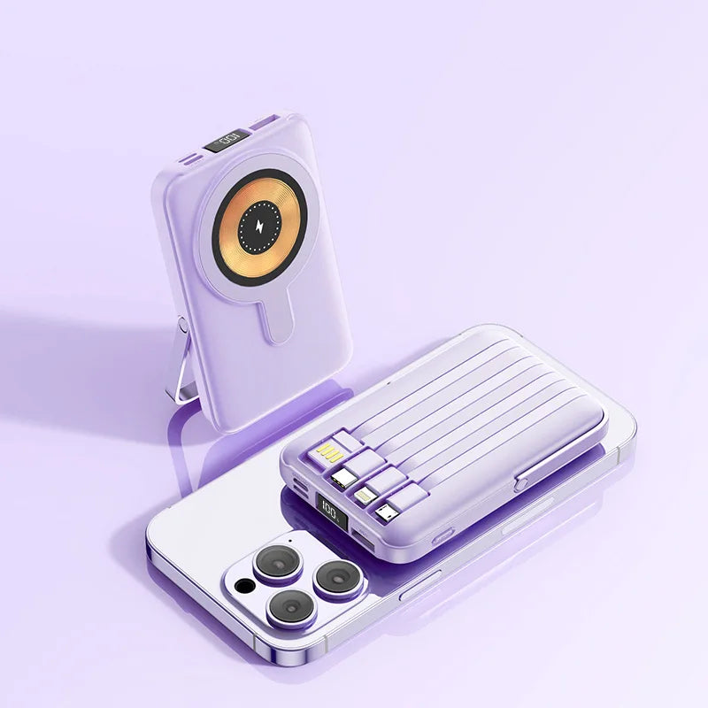 New 200000mAh Magnetic Wireless Power Bank with Phone Holder Portable Charger Fast Charging Battery for IPhone Magsafe PowerBank