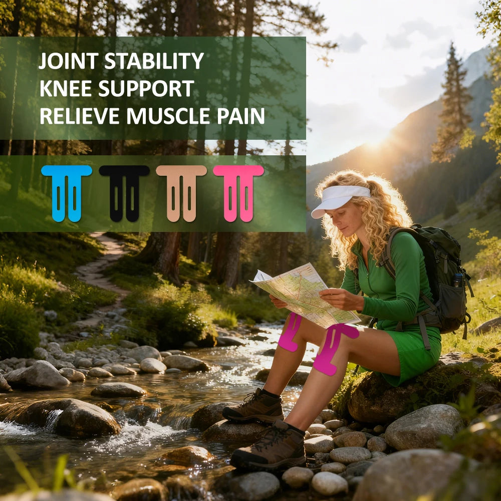 5PCS Elastic Knee Support Tape - Precut Kinesiology Knee Stickers for Stability & Joint Protection, Breathable & Hypoallergenic