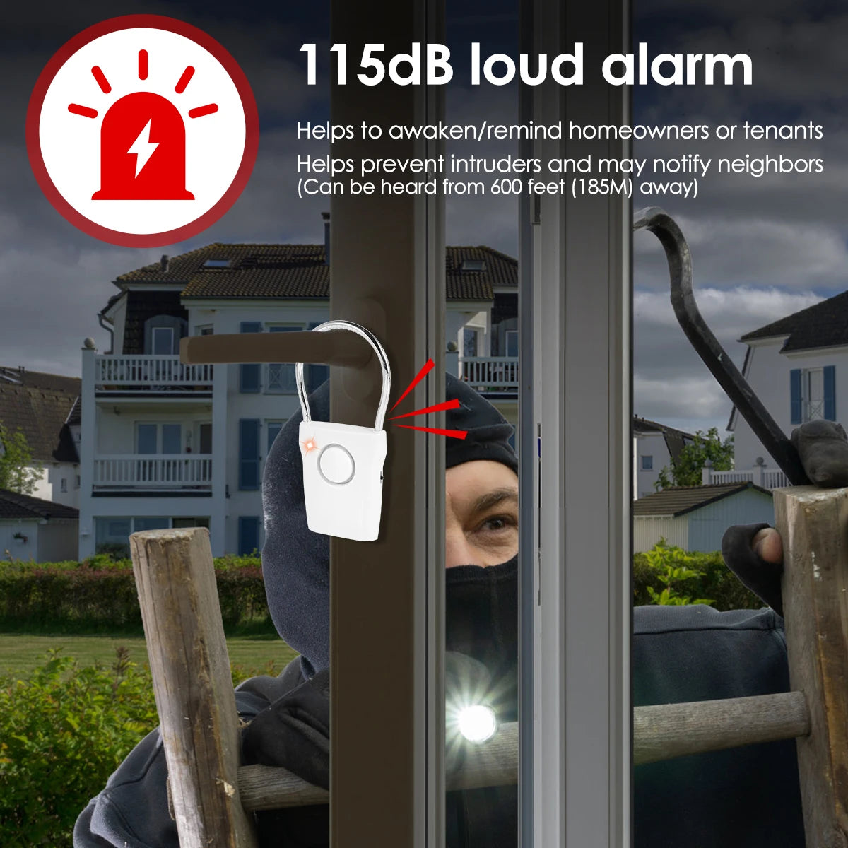 Door Handle Alarm 110dB Door Security Alarm with Adjustable Settings Alarm Equipment Battery Operated for Travel Hotel Security