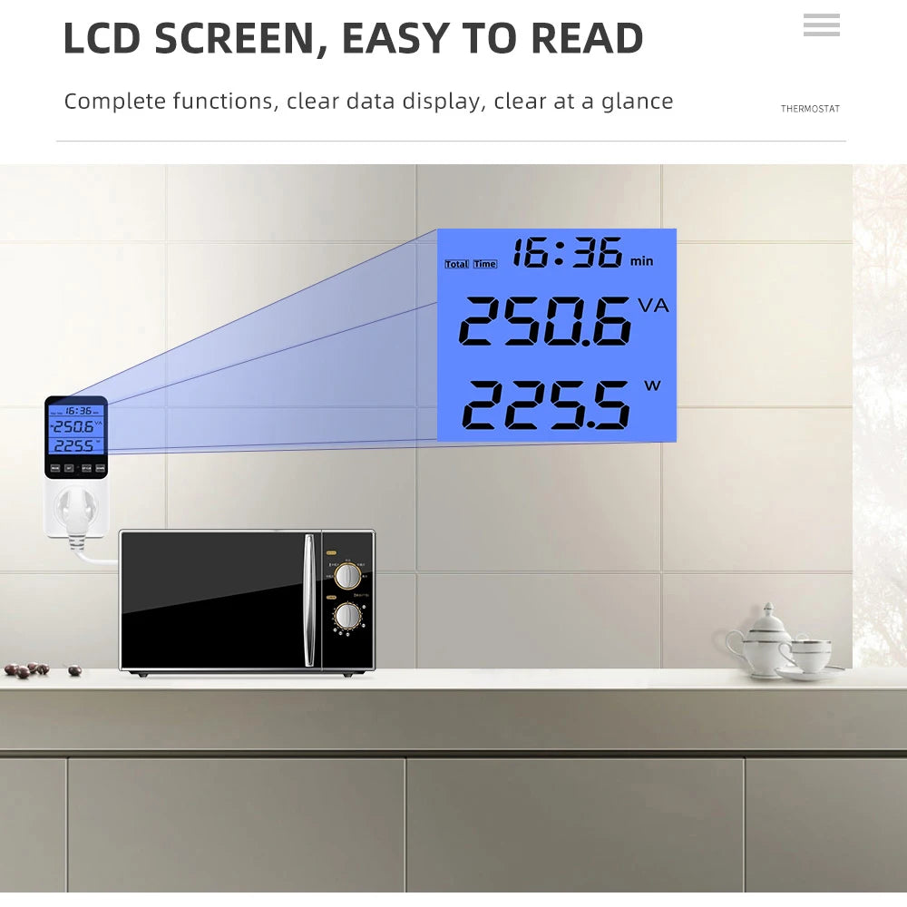 Digital LCD Wattmeter 230V Power Energy Meter Voltmeter Ammeter Consumption Monitor 50Hz Socket Analyzer EU US UK AU FR BR Plug