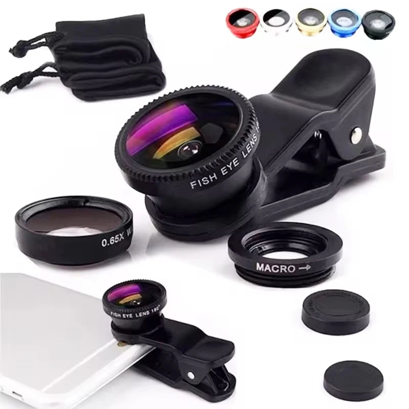3 in 1 Fisheye Phone Lens 0.67X Wide Angle Zoom Lens Fish Eye Macro Lenses Camera Kits With Clip for iPhone Xiaomi Smart Phone