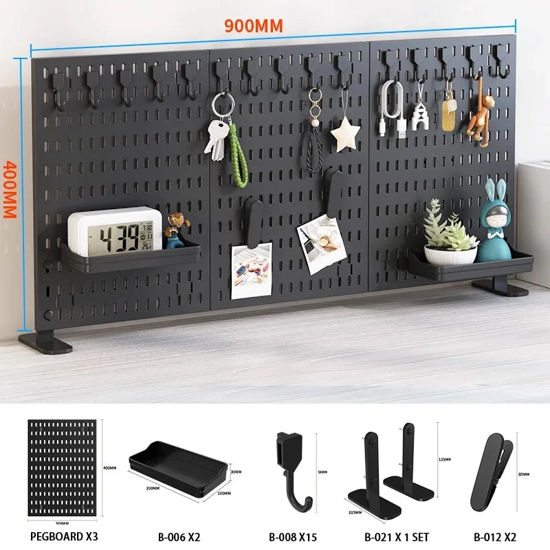 Desktop pegboard storage kit: Stand-up clip - on panels, perfect for home office and study storage.