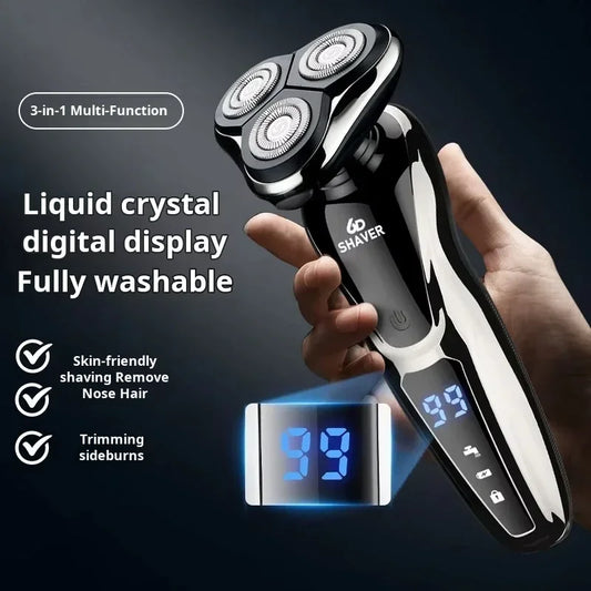 New Shaver LCD Digital Display Full Body Wash Haircut Nose Hair Shaving 3-in-1 Electric Razor Dual Use of Dry Wet Beard Trimmer