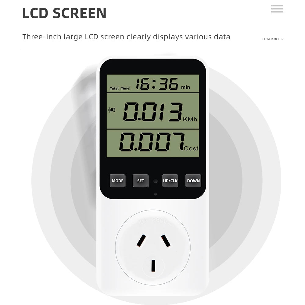Digital LCD Wattmeter 230V Power Energy Meter Voltmeter Ammeter Consumption Monitor 50Hz Socket Analyzer EU US UK AU FR BR Plug