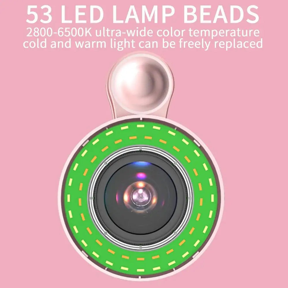 Macro Lens for Mobile 20X Fill Ring Light Selfie Live Lamp Camera Lens with LED Universal Flash Smartphone Portable Light Clip