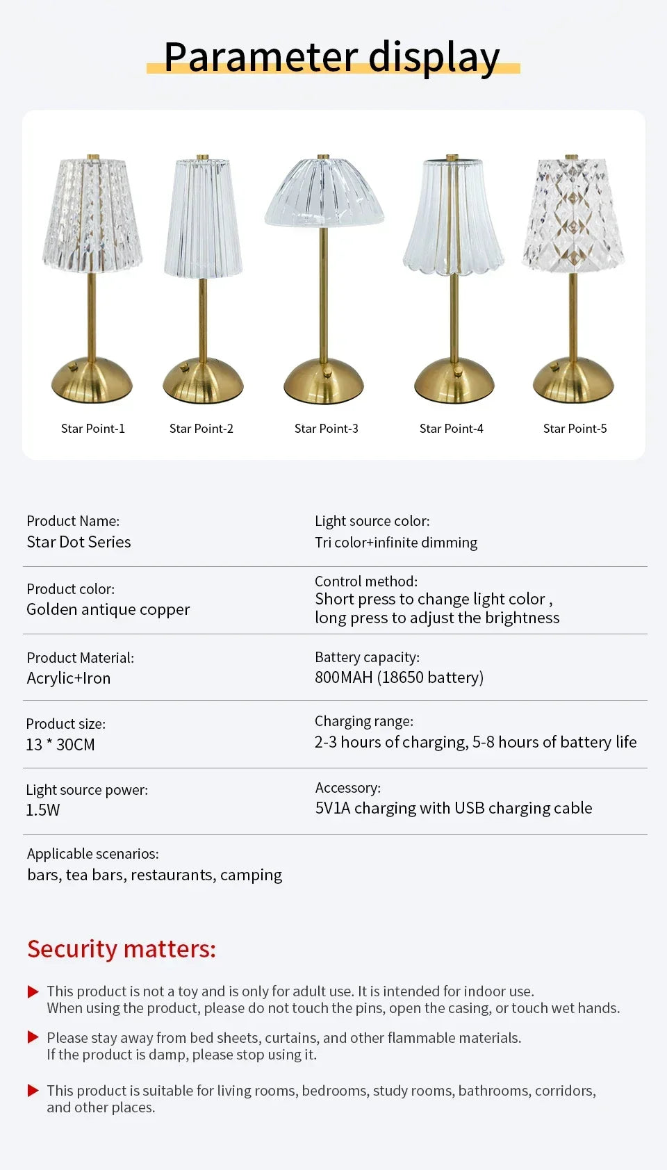 Crystal LED Table Lamp Touch Sensor Desktop Night Light Rechargeable Reading Lamp for Bedroom Bedside Hotel Bar Decor Dimmable