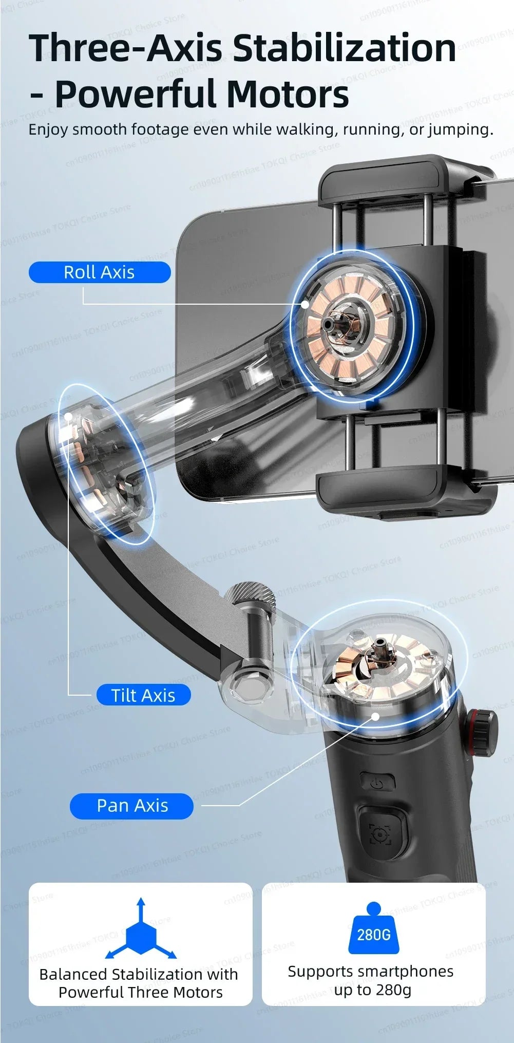 Handheld 3-Axis Gimbal Stabilizer for iPhone & Android, Anti-Shake Phone Holder with Tripod, for Vlogging & Video Recording
