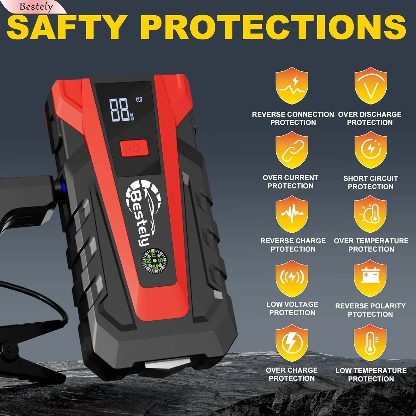 Bestely-12V-99800mAh-3000A Car Jump Starter Car Battery Starters Portable Power Bank 12V Starting Device Petrol Diesel Car